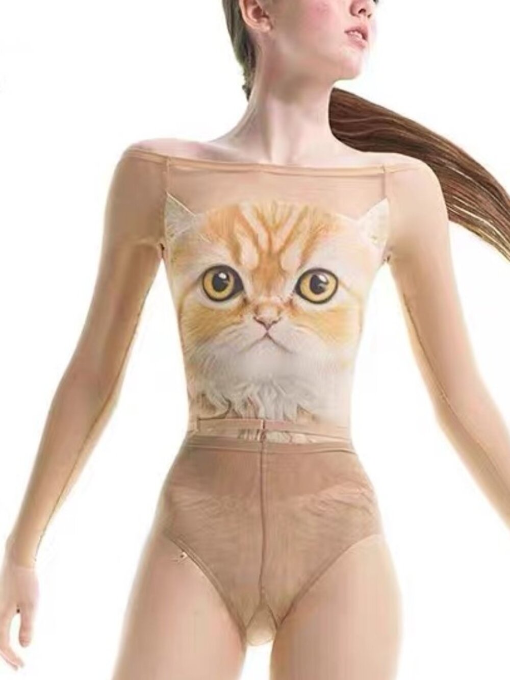 JAC CATavatar boatneck leotard with mesh and sleeves
